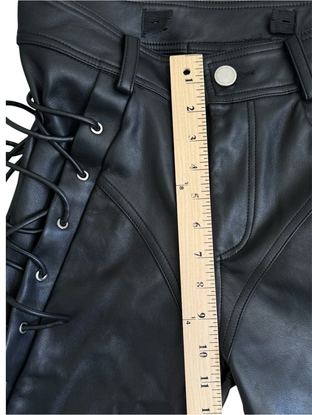 Manière De Voir Ambre Vegan Leather Lace-Up Flared Trousers | Black | Size 2 - Picture 13 of 15